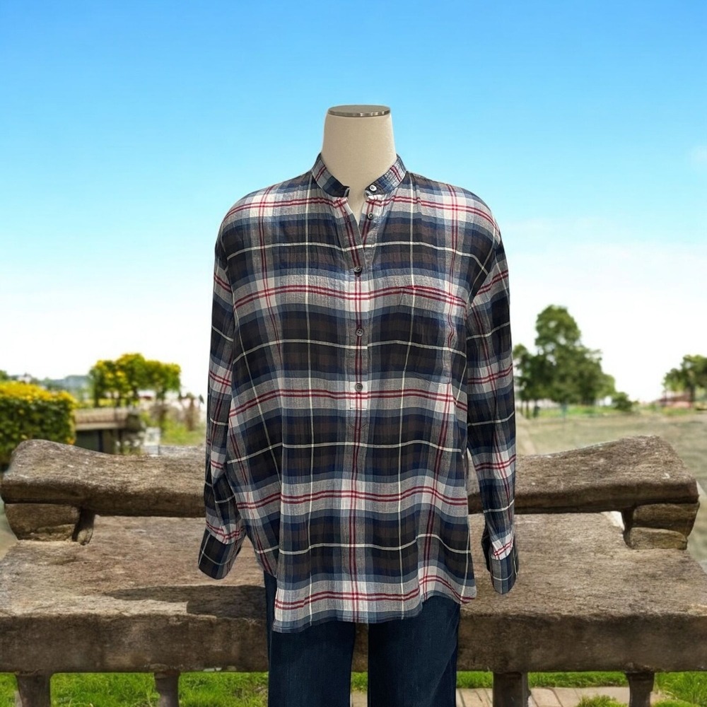 Madewell Plaid Button-Up Shirt Womens M Blue Red Check Boho Casual Western